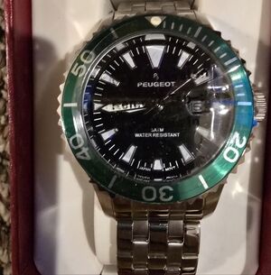 Peugeot Silver and Green Dive Watch